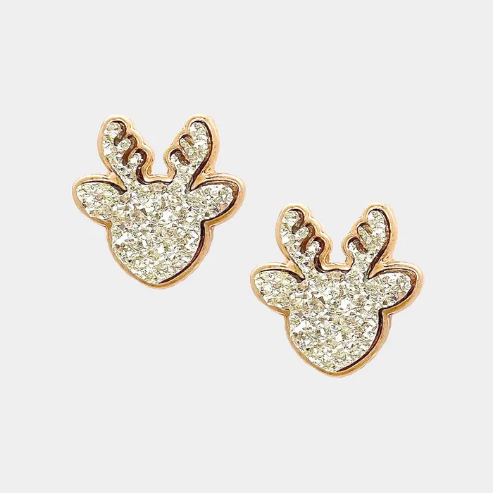 Gold Druzy Reindeer Stud Earrings Prep Obsessed TI Earrings