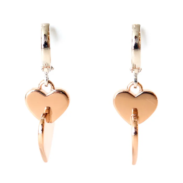 Guess Earrings Guess Earrings Silver Color Ip Rosegold Crystal Pendant With Twisted Heart Design