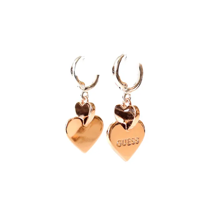Guess Earrings Guess Earrings Silver Color Ip Rosegold Crystal Pendant With Twisted Heart Design