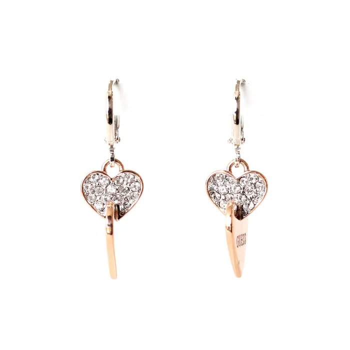 Guess Earrings Guess Earrings Silver Color Ip Rosegold Crystal Pendant With Twisted Heart Design