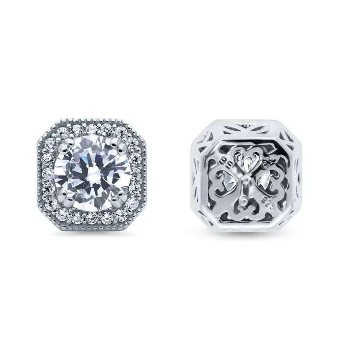 Halo Art Deco CZ Stud Earrings in Sterling Silver BERRICLE Earrings