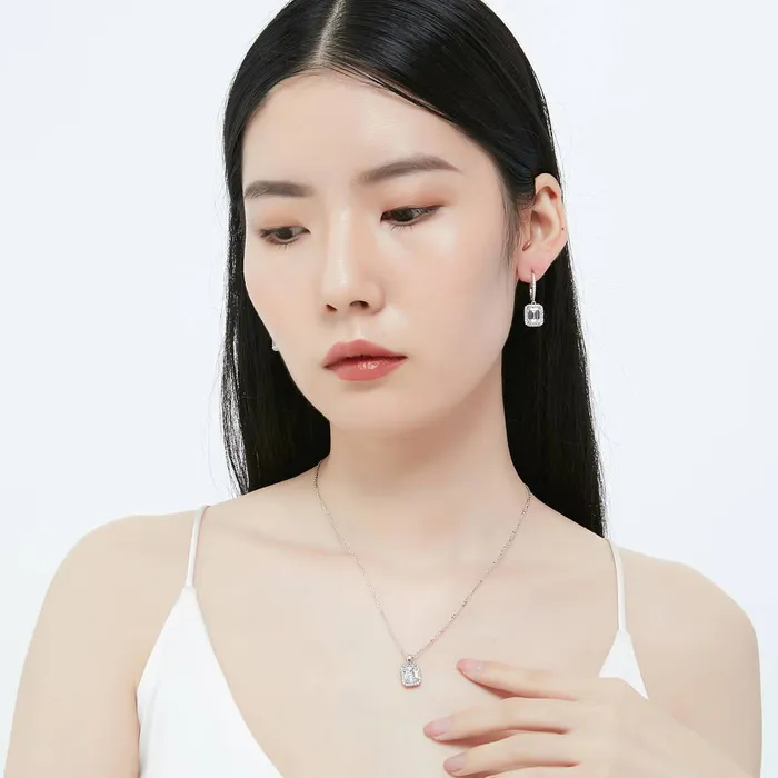 Halo Emerald Cut CZ Necklace in Sterling Silver BERRICLE Necklaces