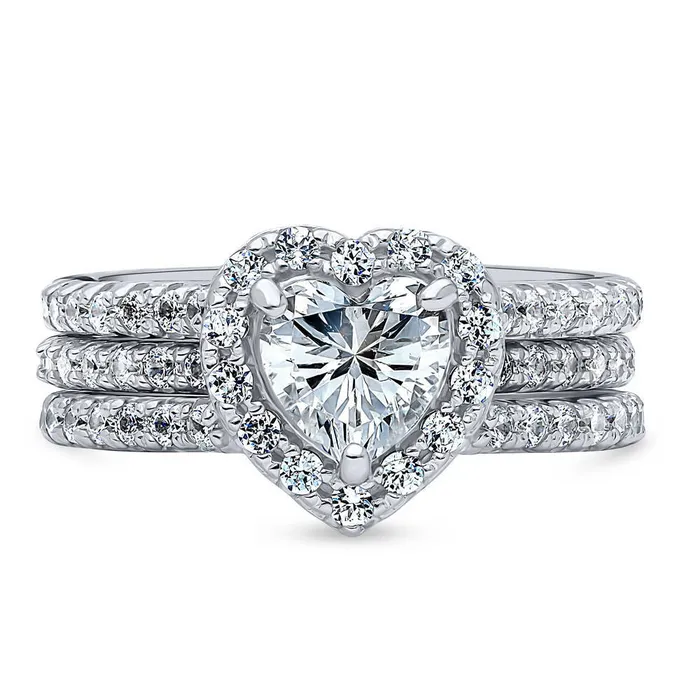 Halo Heart Heart CZ Insert Ring Set in Sterling Silver BERRICLE Rings