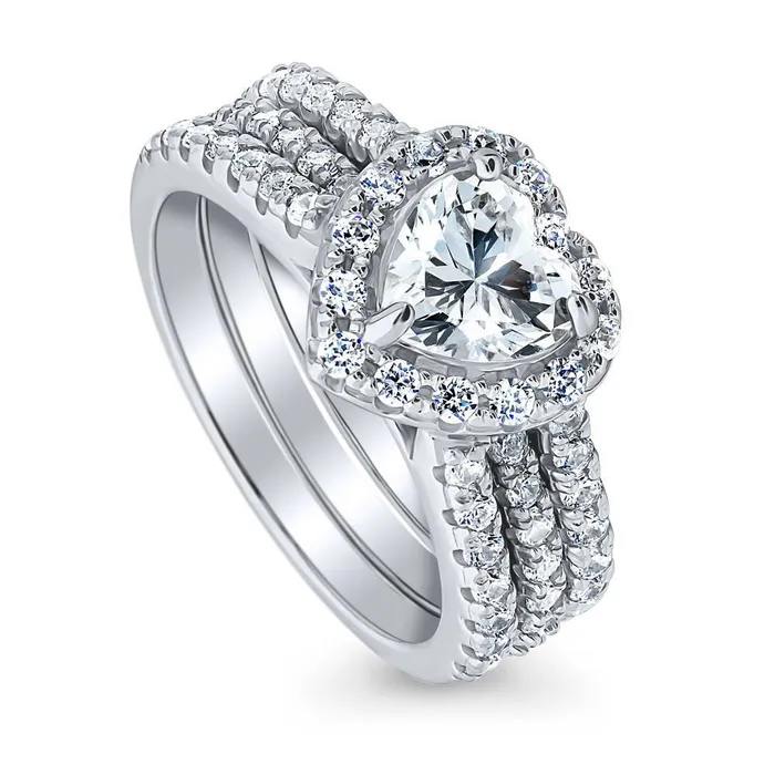 Halo Heart Heart CZ Insert Ring Set in Sterling Silver BERRICLE Rings