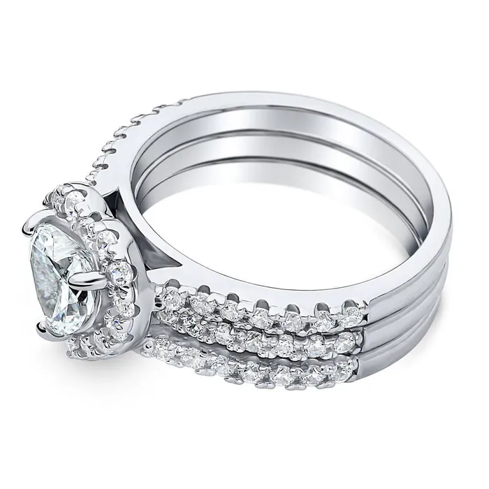 Halo Heart Heart CZ Insert Ring Set in Sterling Silver BERRICLE Rings