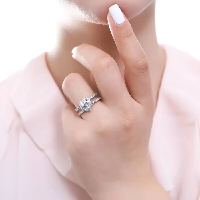 Halo Heart Heart CZ Insert Ring Set in Sterling Silver BERRICLE Rings