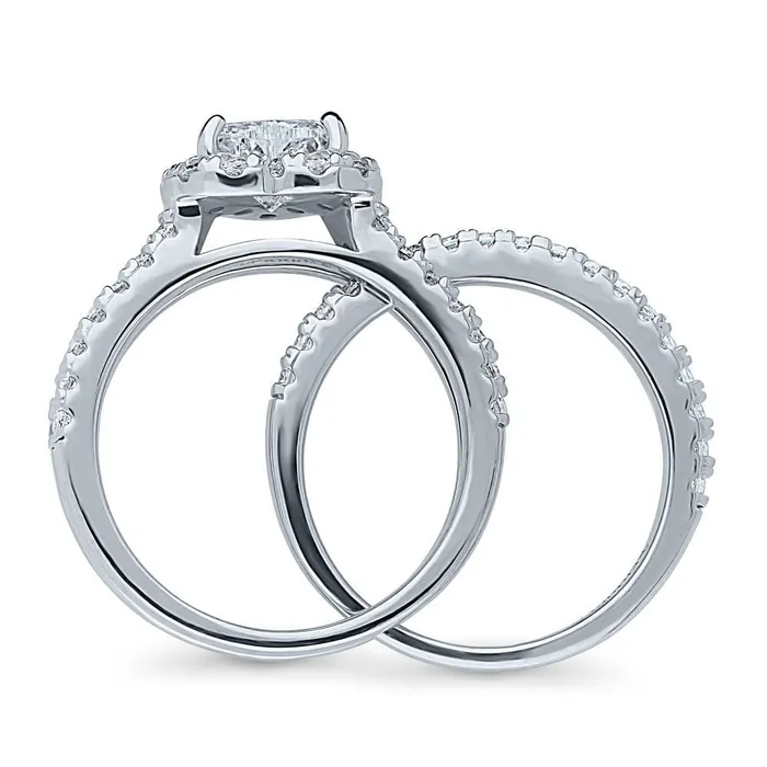 Halo Heart Heart CZ Insert Ring Set in Sterling Silver BERRICLE Rings