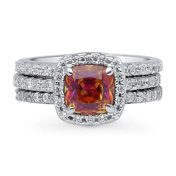 Halo Kaleidoscope Red Orange CZ Ring Set in Sterling Silver BERRICLE Rings