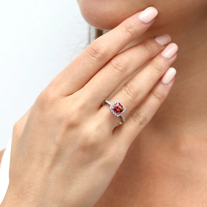 Halo Kaleidoscope Red Orange CZ Ring Set in Sterling Silver BERRICLE Rings