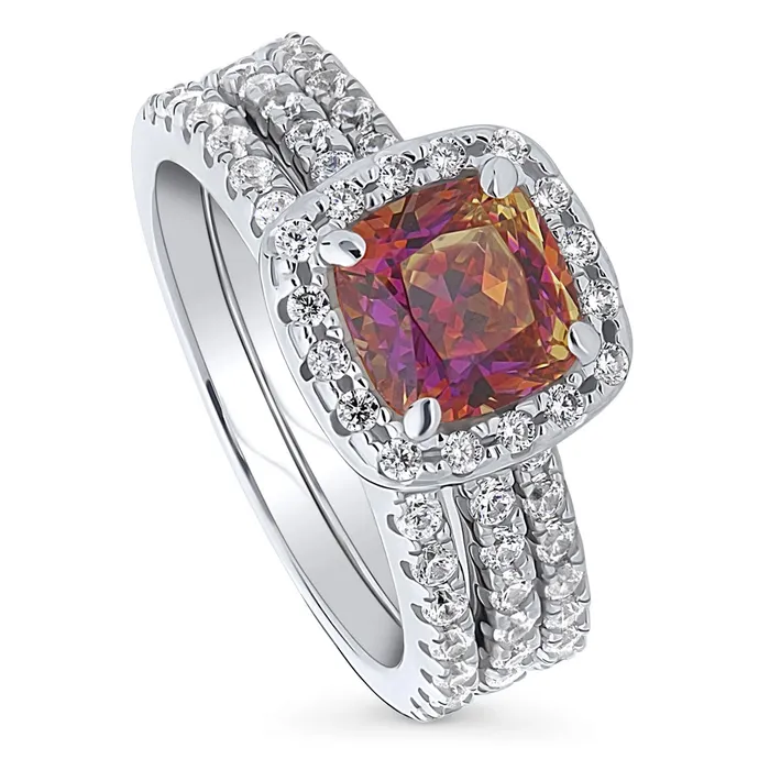 Halo Kaleidoscope Red Orange CZ Ring Set in Sterling Silver BERRICLE Rings