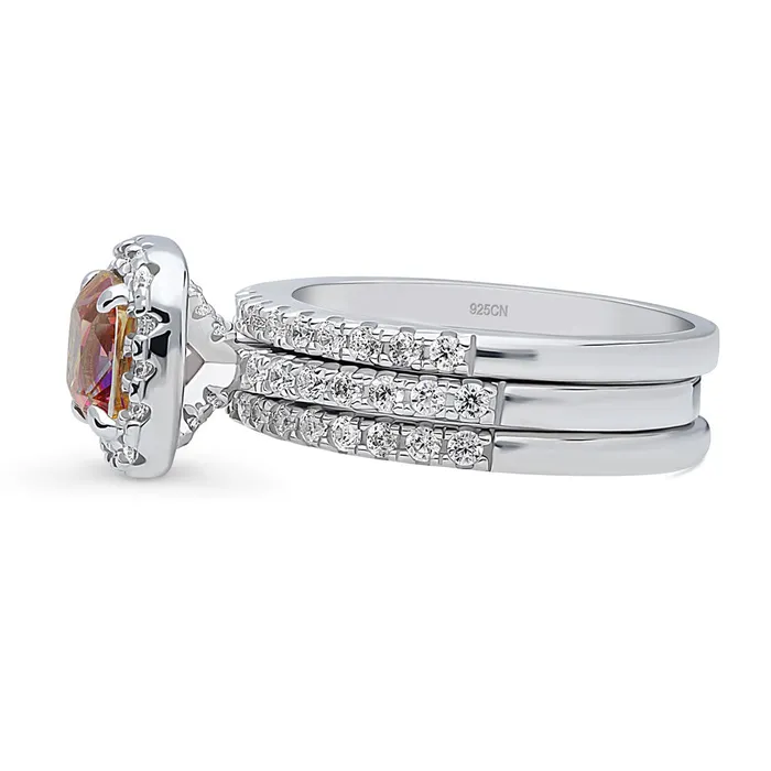 Halo Kaleidoscope Red Orange CZ Ring Set in Sterling Silver BERRICLE Rings