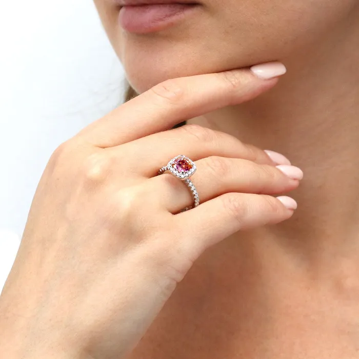 Halo Kaleidoscope Red Orange CZ Ring Set in Sterling Silver BERRICLE Rings