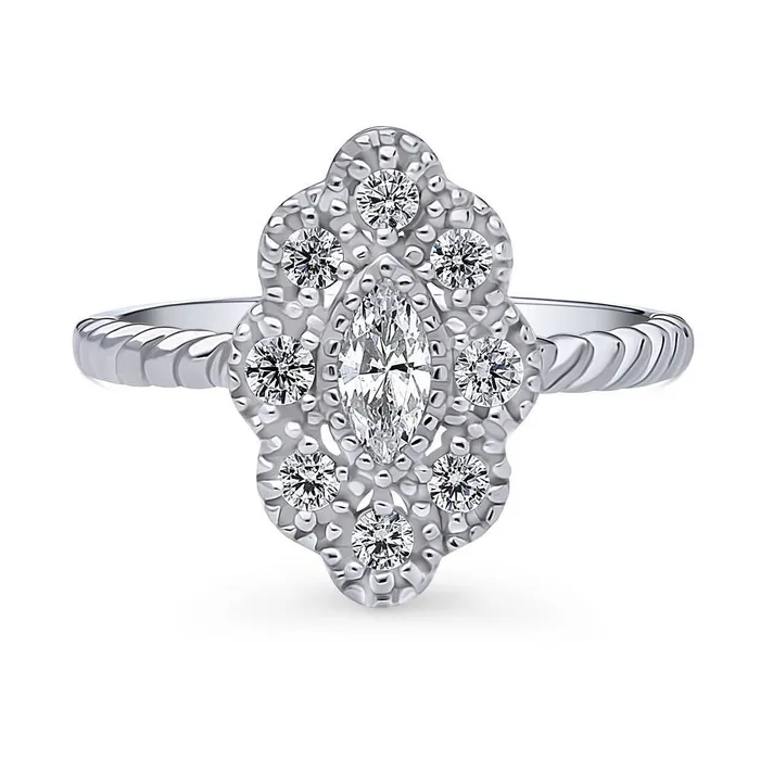 Halo Navette Marquise CZ Ring in Sterling Silver BERRICLE Rings