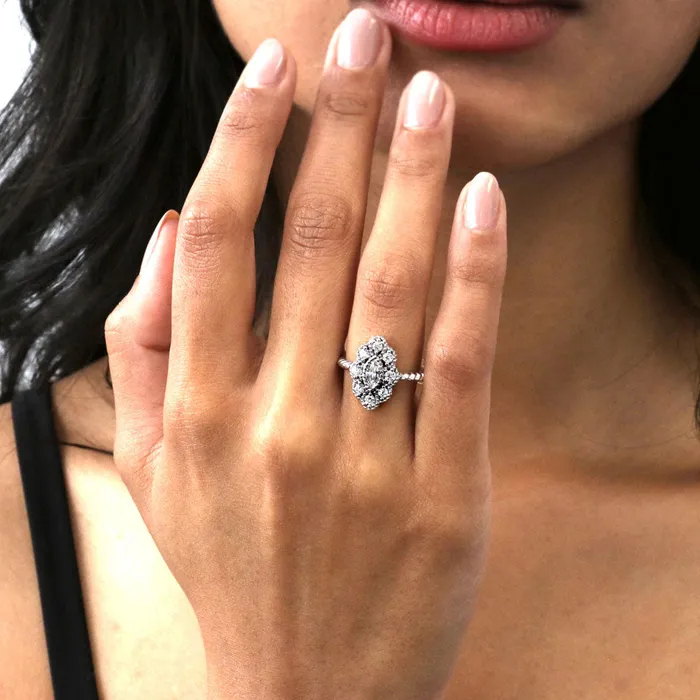 Halo Navette Marquise CZ Ring in Sterling Silver BERRICLE Rings