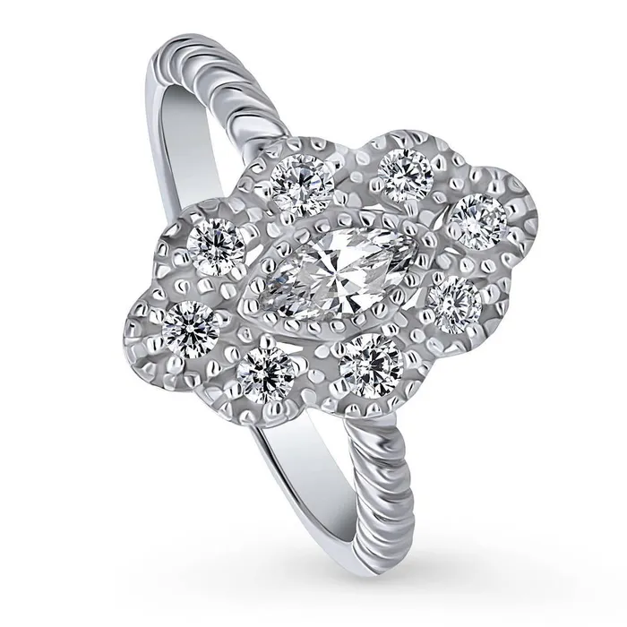 Halo Navette Marquise CZ Ring in Sterling Silver BERRICLE Rings