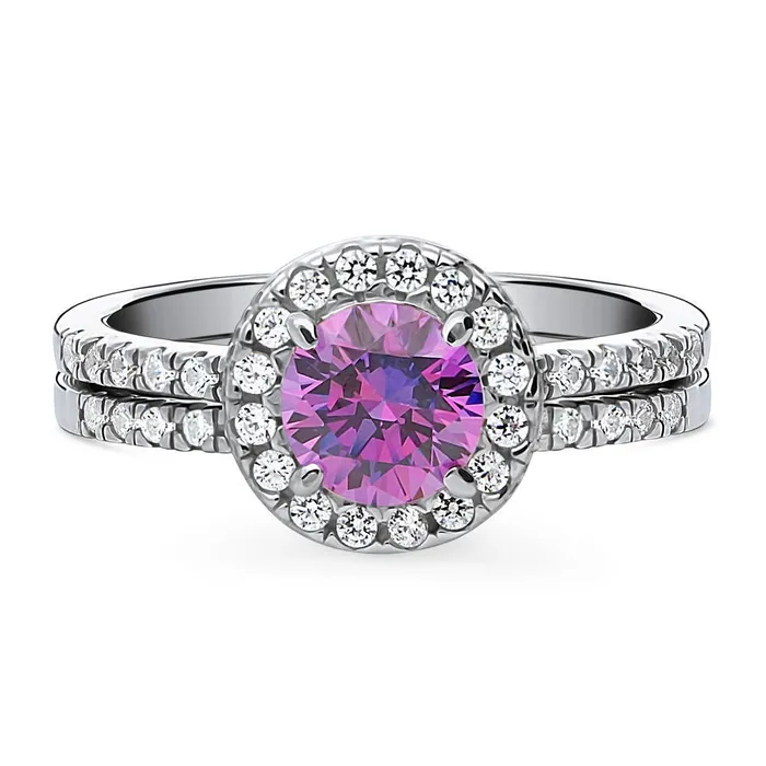 Halo Purple CZ Ring Set in Sterling Silver BERRICLE Rings
