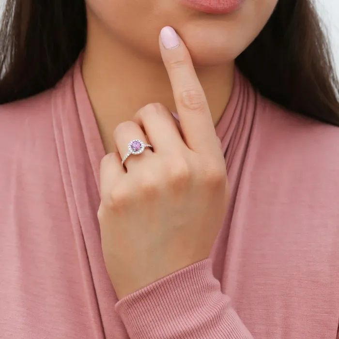 Halo Purple CZ Ring Set in Sterling Silver BERRICLE Rings