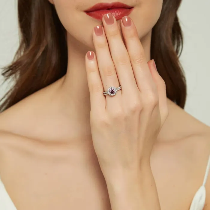 Halo Purple CZ Ring Set in Sterling Silver BERRICLE Rings