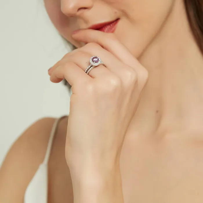 Halo Purple CZ Ring Set in Sterling Silver BERRICLE Rings