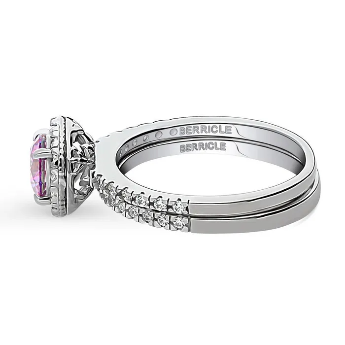 Halo Purple CZ Ring Set in Sterling Silver BERRICLE Rings