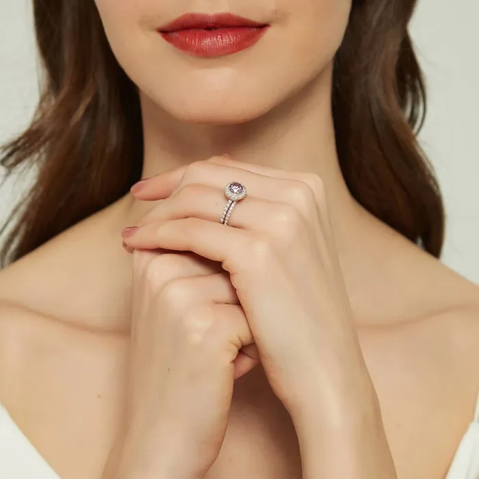 Halo Purple CZ Ring Set in Sterling Silver BERRICLE Rings