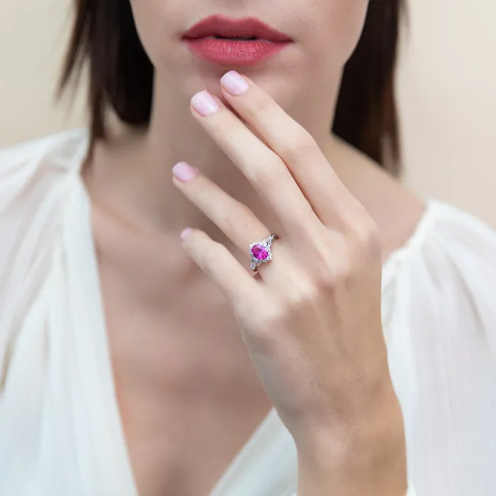 Halo Wishbone Pink Oval CZ Ring Set in Sterling Silver BERRICLE Rings