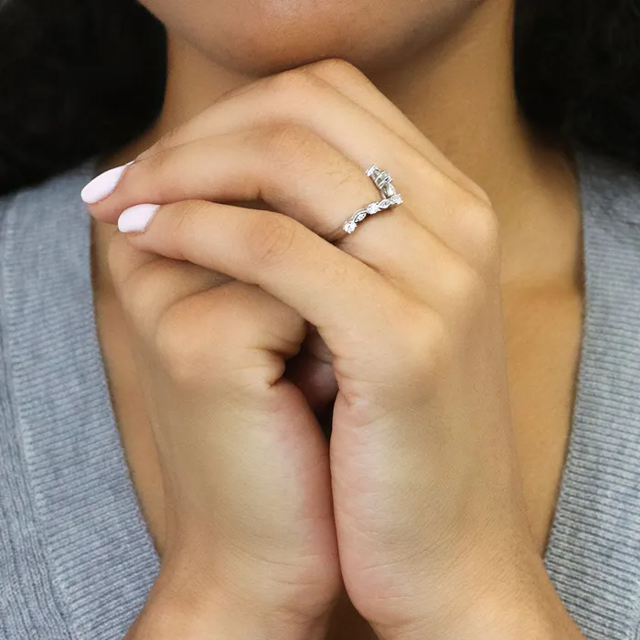 Halo Wishbone Pink Oval CZ Ring Set in Sterling Silver BERRICLE Rings