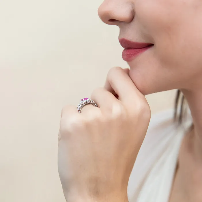 Halo Wishbone Pink Oval CZ Ring Set in Sterling Silver BERRICLE Rings