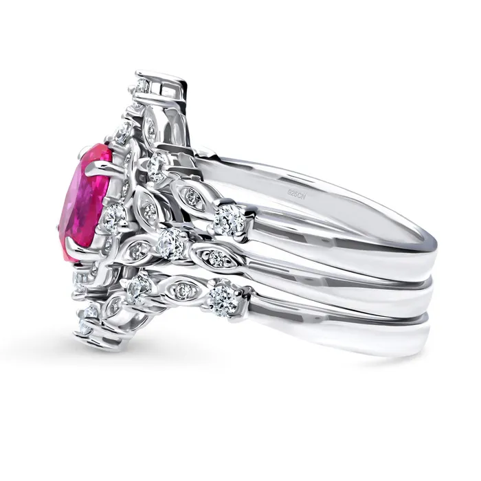 Halo Wishbone Pink Oval CZ Ring Set in Sterling Silver BERRICLE Rings