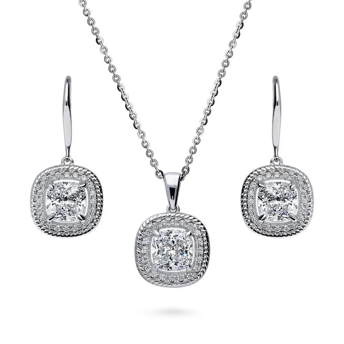 Halo Woven Cushion CZ Set in Sterling Silver BERRICLE Earrings
