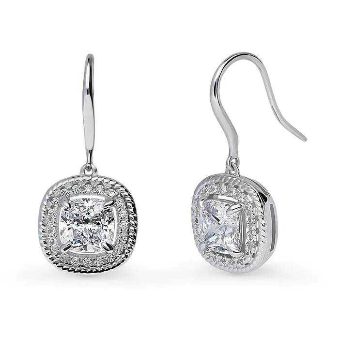 Halo Woven Cushion CZ Set in Sterling Silver BERRICLE Earrings