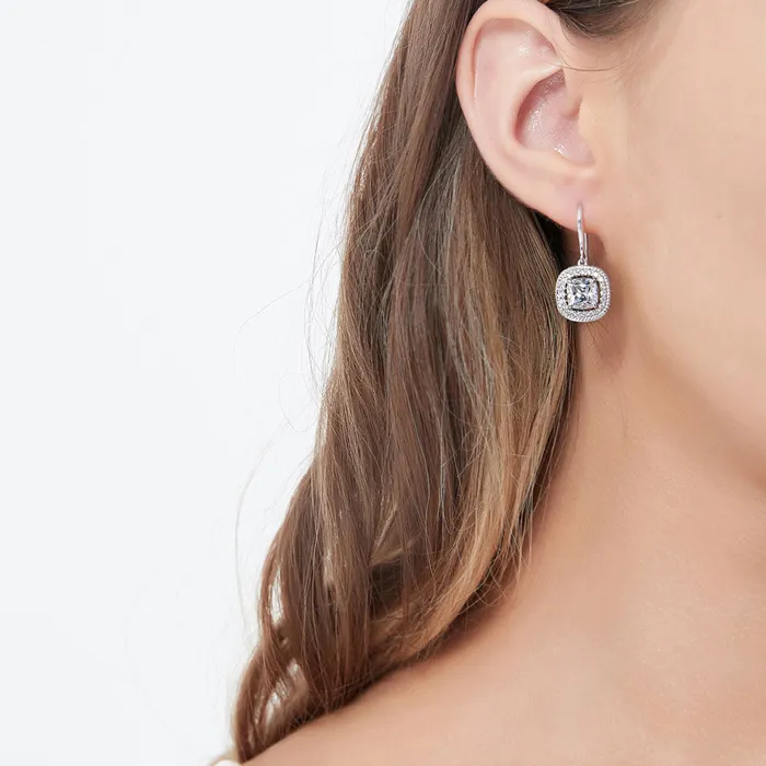 Halo Woven Cushion CZ Set in Sterling Silver BERRICLE Earrings