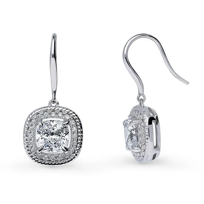 Halo Woven Cushion CZ Set in Sterling Silver BERRICLE Earrings