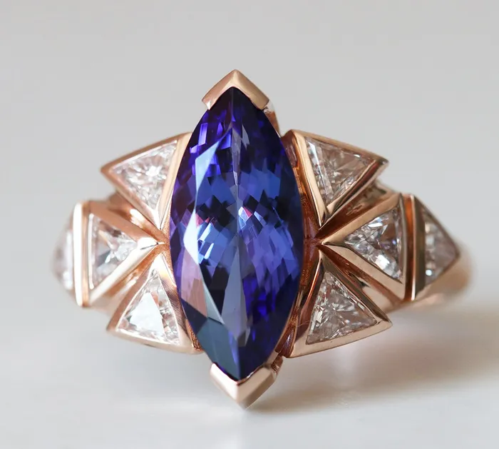 Isabella BiColor Tanzanite Diamond Cluster Statement Ring capucinne Rings
