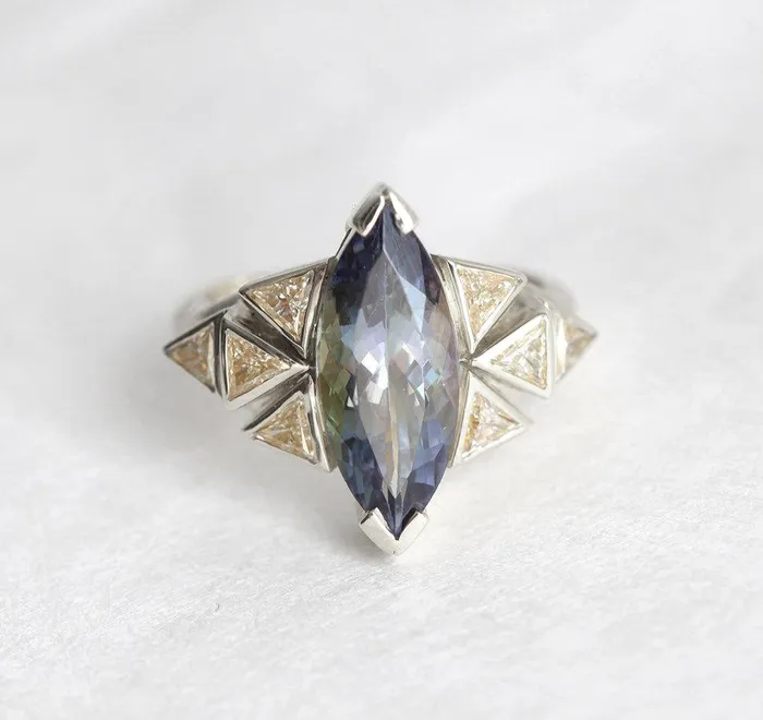 Isabella BiColor Tanzanite Diamond Cluster Statement Ring capucinne Rings