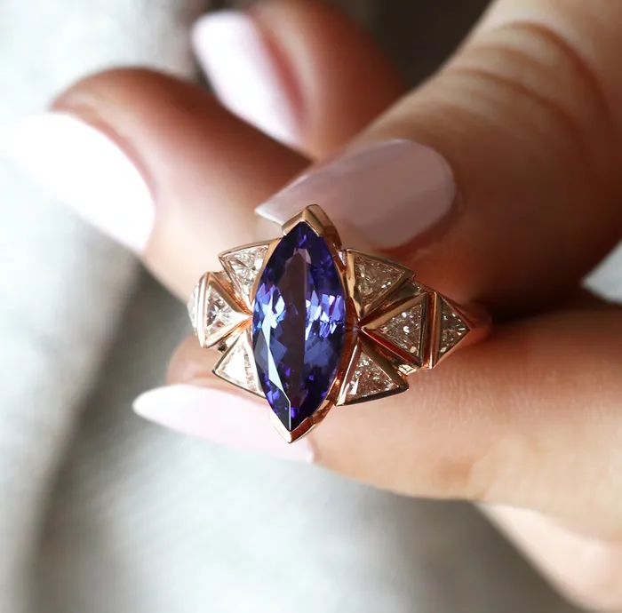 Isabella BiColor Tanzanite Diamond Cluster Statement Ring capucinne Rings