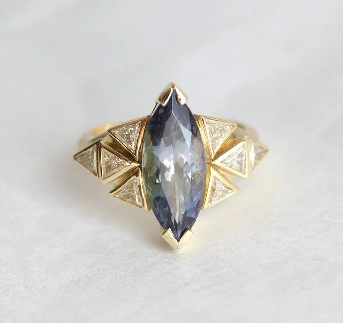 Isabella BiColor Tanzanite Diamond Cluster Statement Ring capucinne Rings