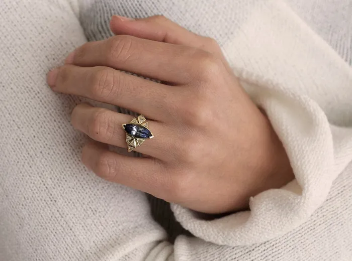 Isabella BiColor Tanzanite Diamond Cluster Statement Ring capucinne Rings