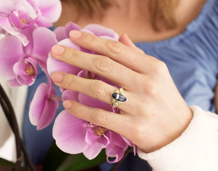 Isabella BiColor Tanzanite Diamond Cluster Statement Ring capucinne Rings