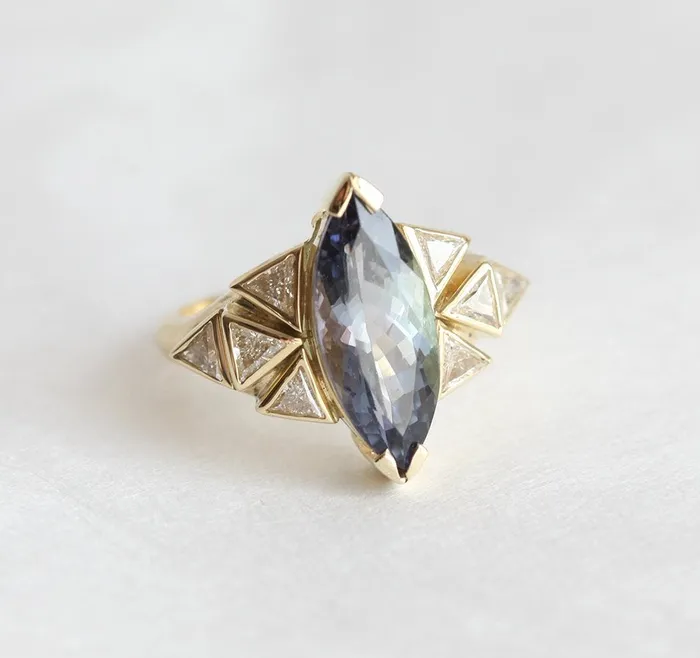 Isabella BiColor Tanzanite Diamond Cluster Statement Ring capucinne Rings