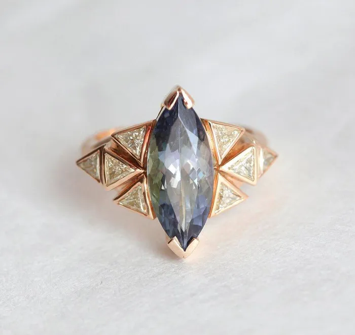 Isabella BiColor Tanzanite Diamond Cluster Statement Ring capucinne Rings