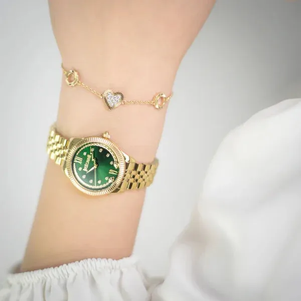 Just Cavalli Lovestruck Valentines Yellow Gold Green Watch and Bracelet Set Just Cavalli Bracelets