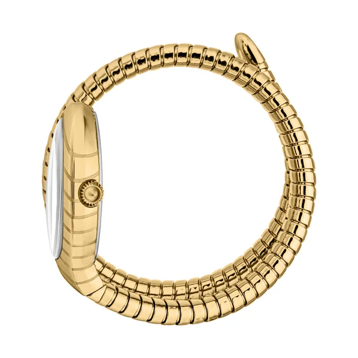 Just Cavalli Snake Shape Womens Watch Gold Color Case Silver Dial Metal Bracelet Just Cavalli Bracelets