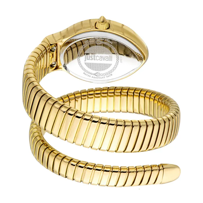 Just Cavalli Snake Shape Womens Watch Gold Color Case Silver Dial Metal Bracelet Just Cavalli Bracelets