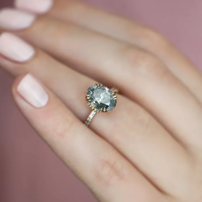 Kayla Oval Salt and Pepper Diamond Ring Capucinne Rings