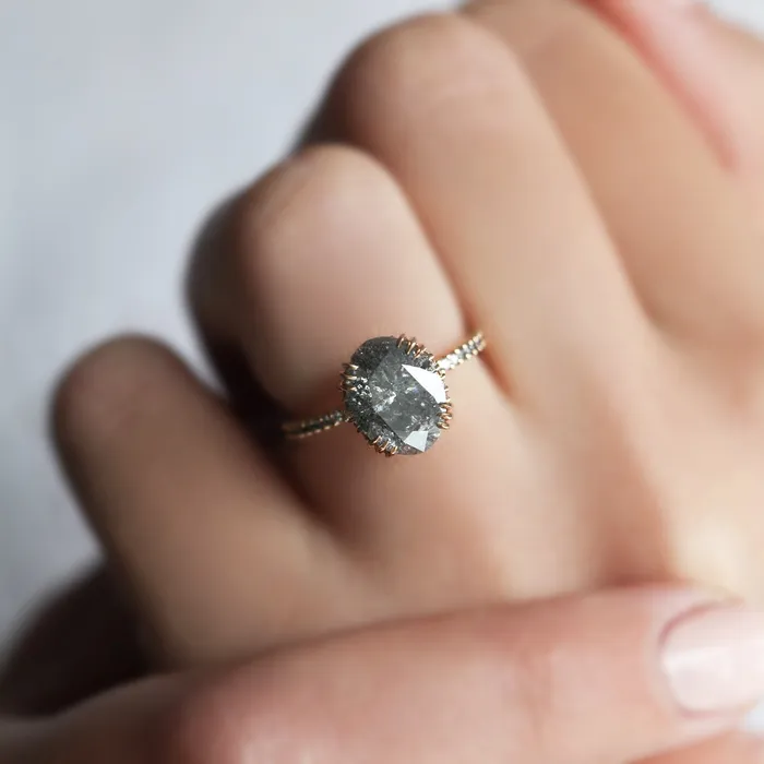 Kayla Oval Salt and Pepper Diamond Ring Capucinne Rings