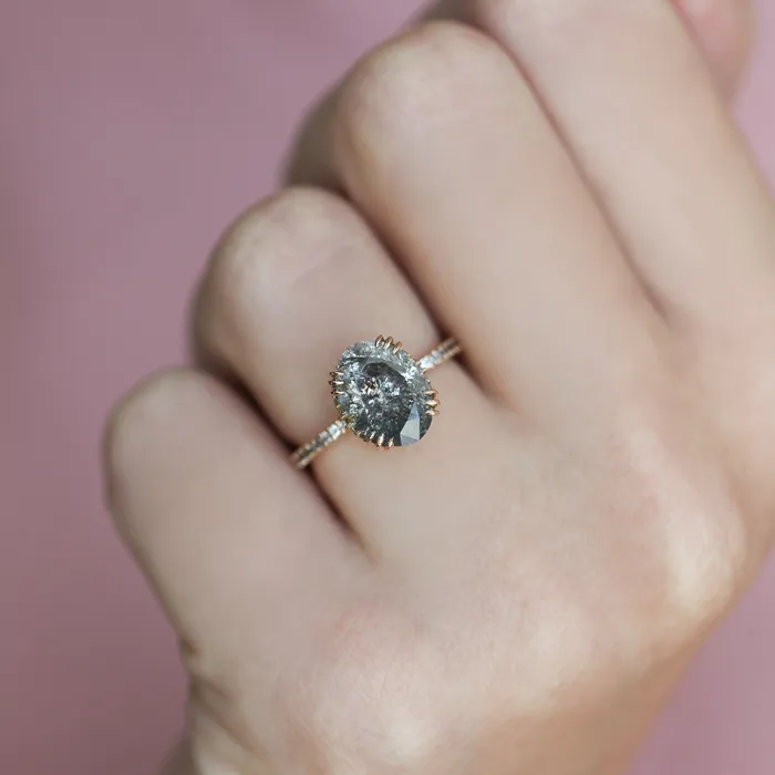 Kayla Oval Salt and Pepper Diamond Ring Capucinne Rings