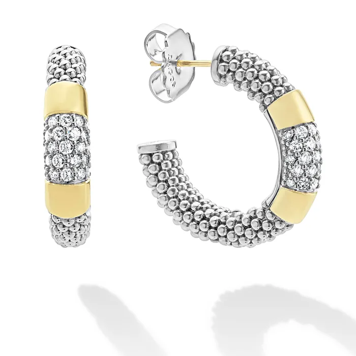 LAGOS Earrings High Bar TwoTone Diamond Hoop Earrings