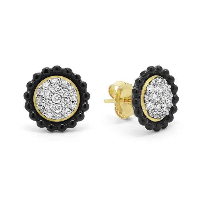 LAGOS Earrings Studio 18K Gold Onyx and Diamond Stud Earrings