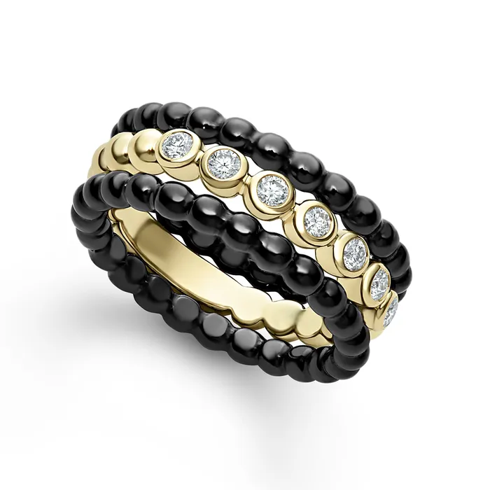 LAGOS Meridian 18K Gold Diamond Stacking Ring Set PreStyled Sets